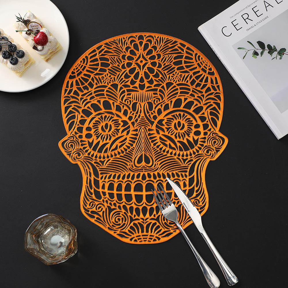 Halloween Skull PVC Placemats Hot Gold Skeleton Waterproof Anti-scald Heat Insulation Mats Table Decoration and Accessories