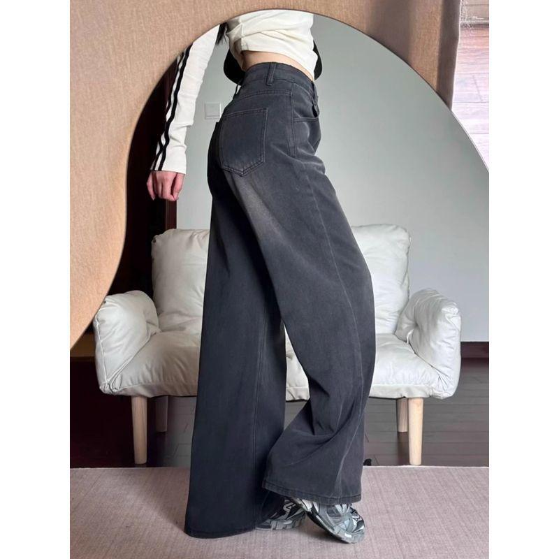 Women's Plus Size Black High Waist Straight Leg Jeans - Slimming Loose Fit for Pear Shape, Floor-Length