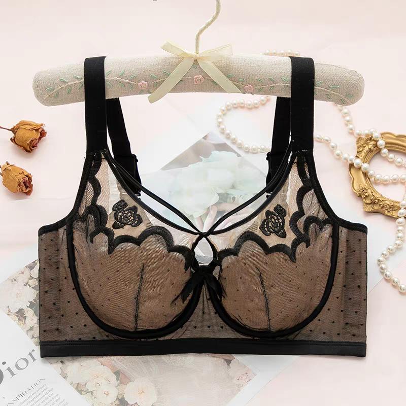 Sexy 3D Embroidered Lace Shell Cup Bra Set for Side Breast Enhancement and Smaller Busts