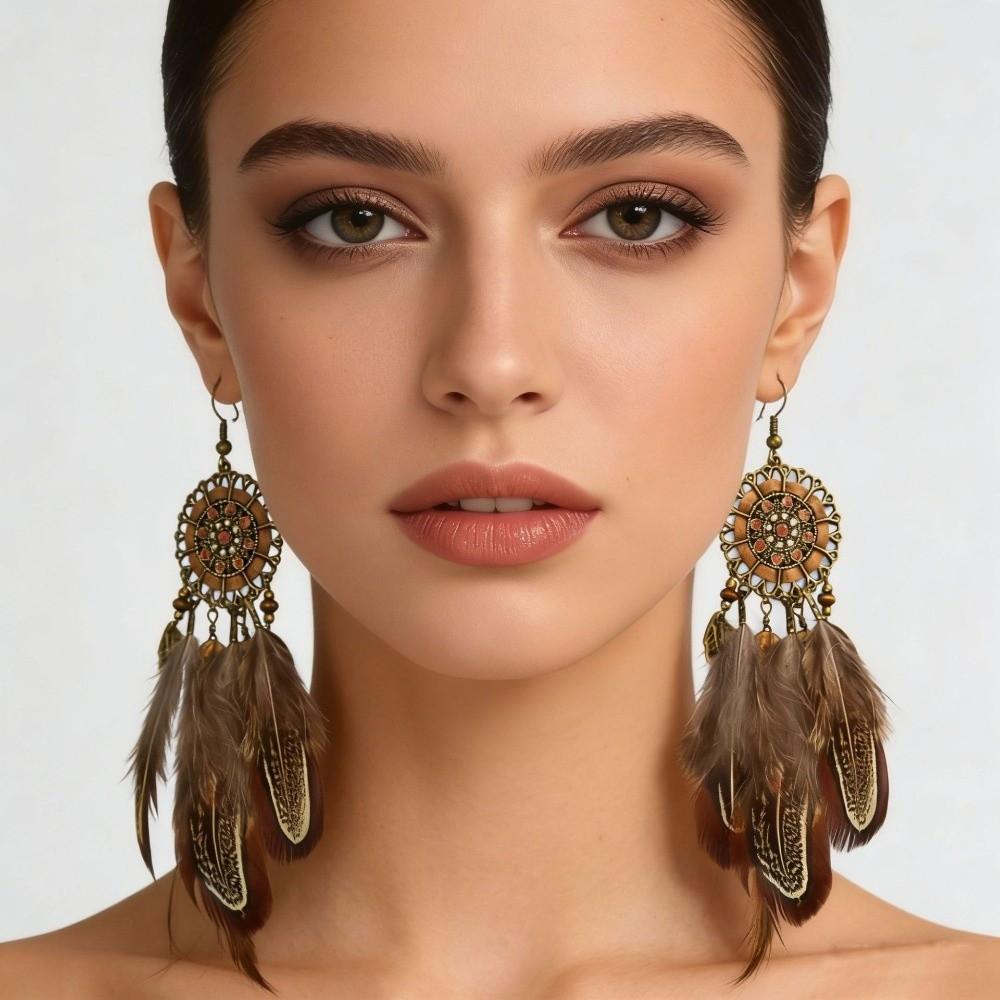 Ethnic Feather Dangle Earrings Bohemian Dangle Women's Earrings Long Tassel Earrings Daily Wear