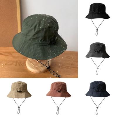 Unisex Sommerhut mit Schnalle, wasserdicht, gewölbte Oberseite, Schnürung, winddichter Riemen, Sonnenschutz, Anti-UV, Urlaub, einfarbig, Outdoor-Angel-Camping-Kappe