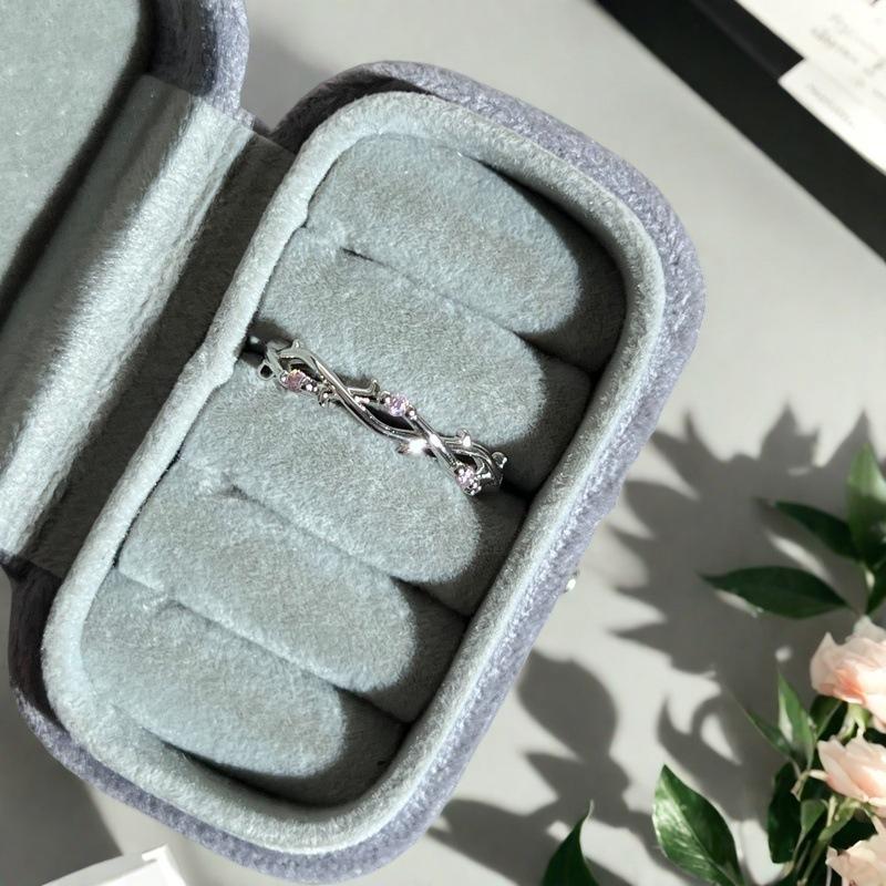 French Light Luxury Cross-Color Mixed Zircon Rose Open Ring Ring Women S Niche Premium Thorn Ring Adjustable opening