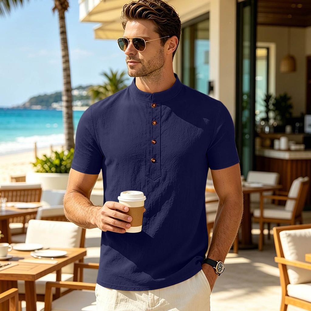 Men’s Summer Casual Loose Fit Button Up Polo Shirt with Short Sleeves Comfortable Lightweight Material Classic Design