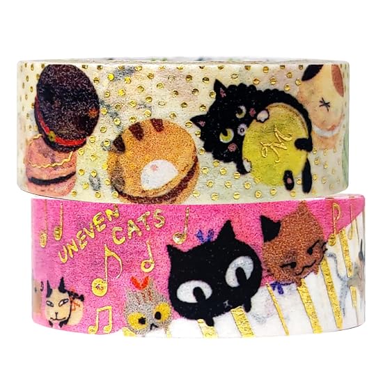 Sealido Made in Japan Foil-Stamped Kirapika Masking Tape Cat MACATRON/Uneven Cats 2-Roll Set 3m Leng B0D6TWJ5DL