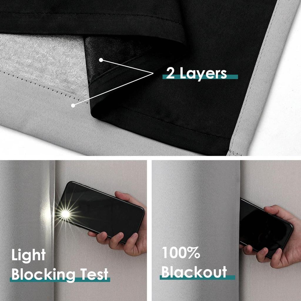 Blackout Curtain for Living Room Polyester Pongee Grommet Thermal Insulated Light Blocking Curtain Drape for Patio French Door