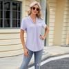 Women's Spring and Summer New, V-neck Jacquard, Loose Tops, Lapel Swallowtail, Short Sleeve T-shirt