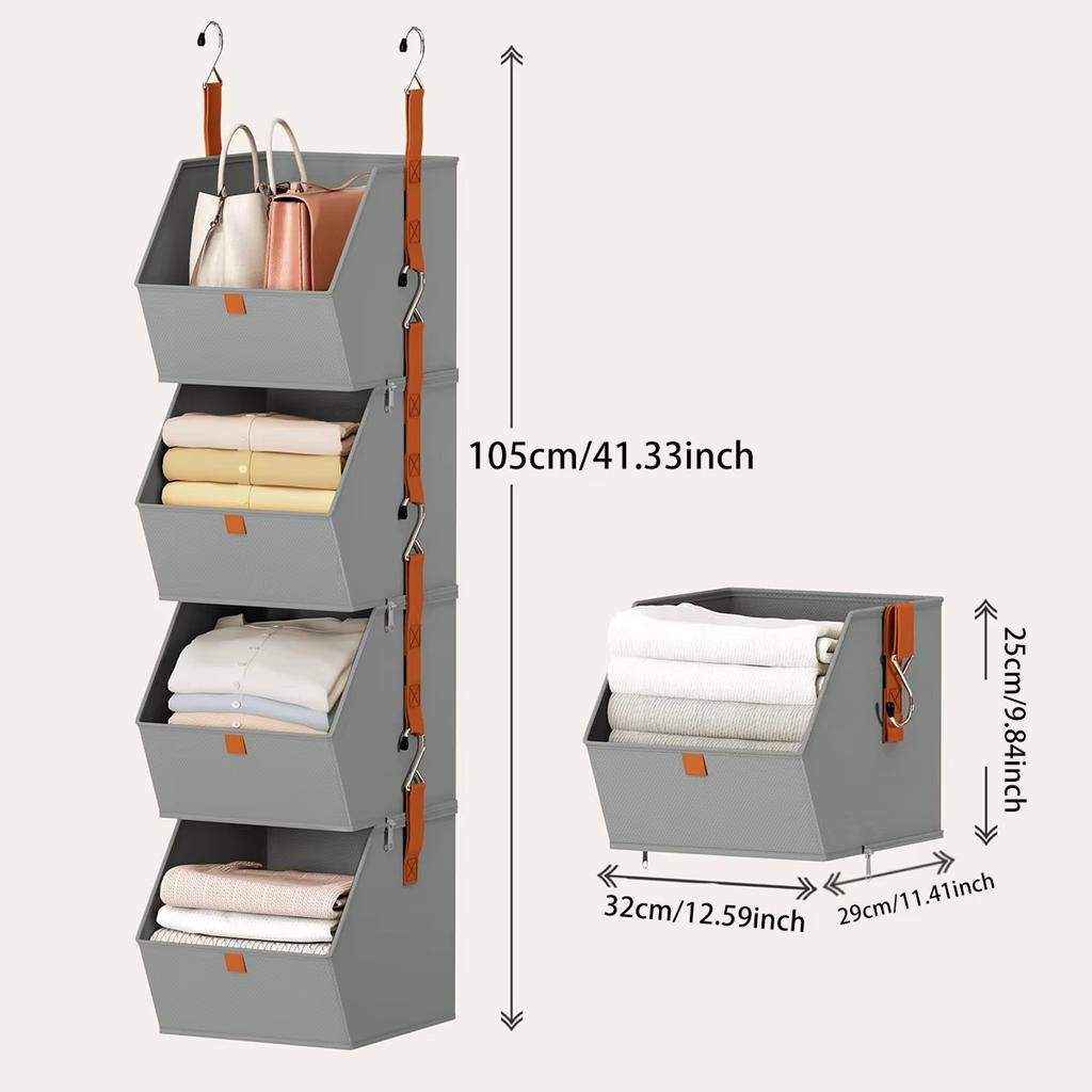 4 Tier Hanging Closet Organizer Large Capacity Foldable Clothes Organizer Rack Storage Bins Bedroom Organization Bag