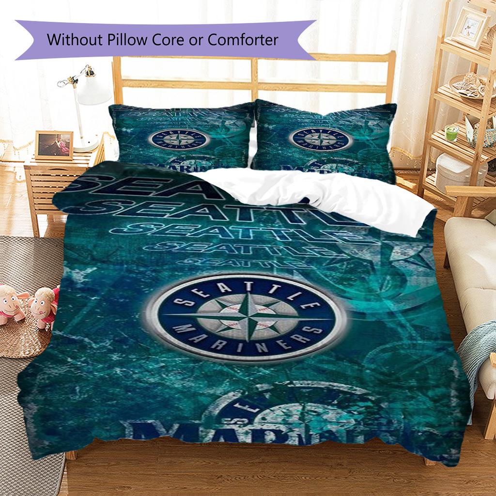 Seattle Mariners Logo Pattern Bedding Set Quilt Cover Pillowcase Home Decor Gift (1 * Duvet Cover + 2 * Pillowcase, Without Core)
