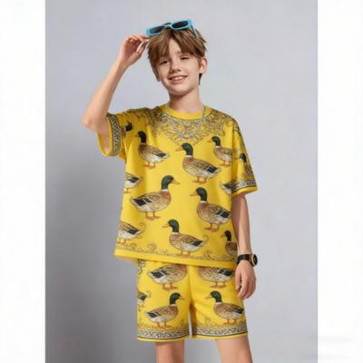 Summer Kids Set Fun Animal Duck Printed Kids T-shirt and Shorts 2 Piece Set Summer Casual Outdoor Boys and Girls Outfit Kids Clothing