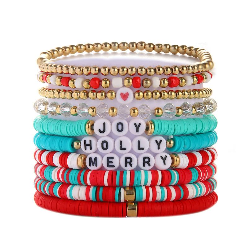 Christmas soft pottery beaded bracelet set English letter bead alloy Christmas pendant gift bracelet