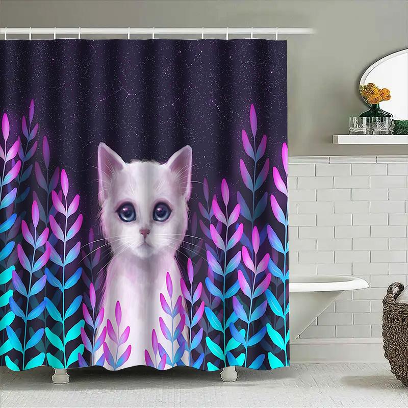Cat Shower Curtain Cute Kitten Pet Animal Bathroom Decor Waterproof Liner Modern Farmhouse Home Decor Artistic Pattern Unique De