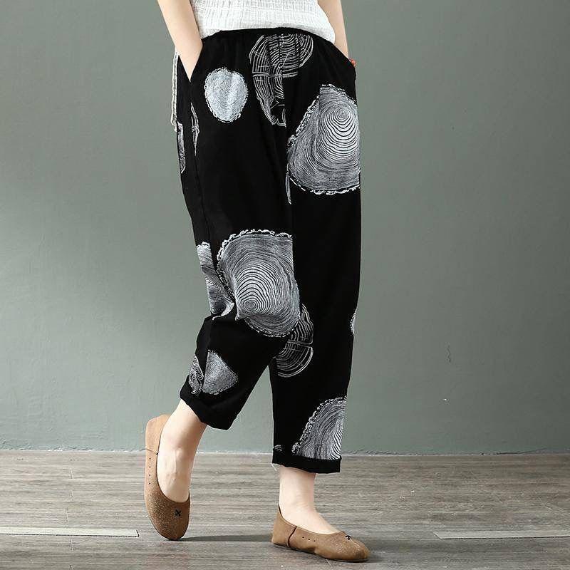 Spring and Summer Women's Harlen Pants Women Cotton and Linen Summer Print Nine-point Harlen Pants Women