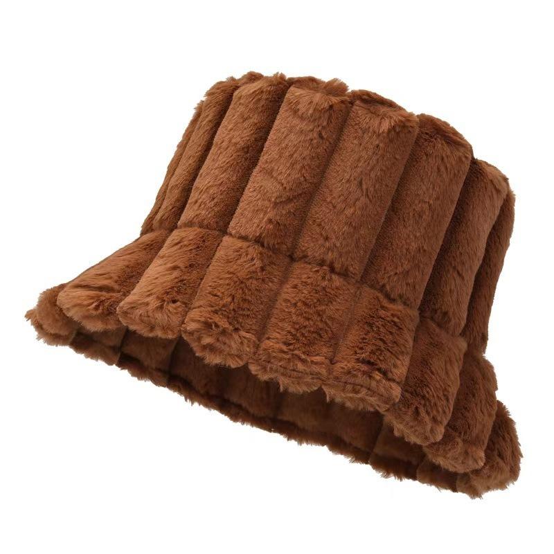 Striped bucket hat women's autumn and winter niche small edge solid color thickened warm windshield versatile basin hat