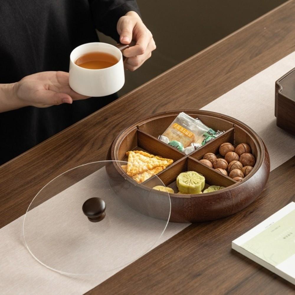 Wooden Nut Platter Round Dried Fruit Box Multi-functional Snack Serving Trays  Party Serving