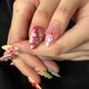 10Pcs 3D Floral Press-on Nails Thick Reusable Fake Nails with Gel Design Summer French Tip Artificial Nails for Women