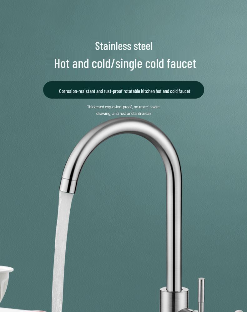 304 Stainless Steel Rotatable Kitchen Faucet with Anti-Splash and Hot/Cold Features