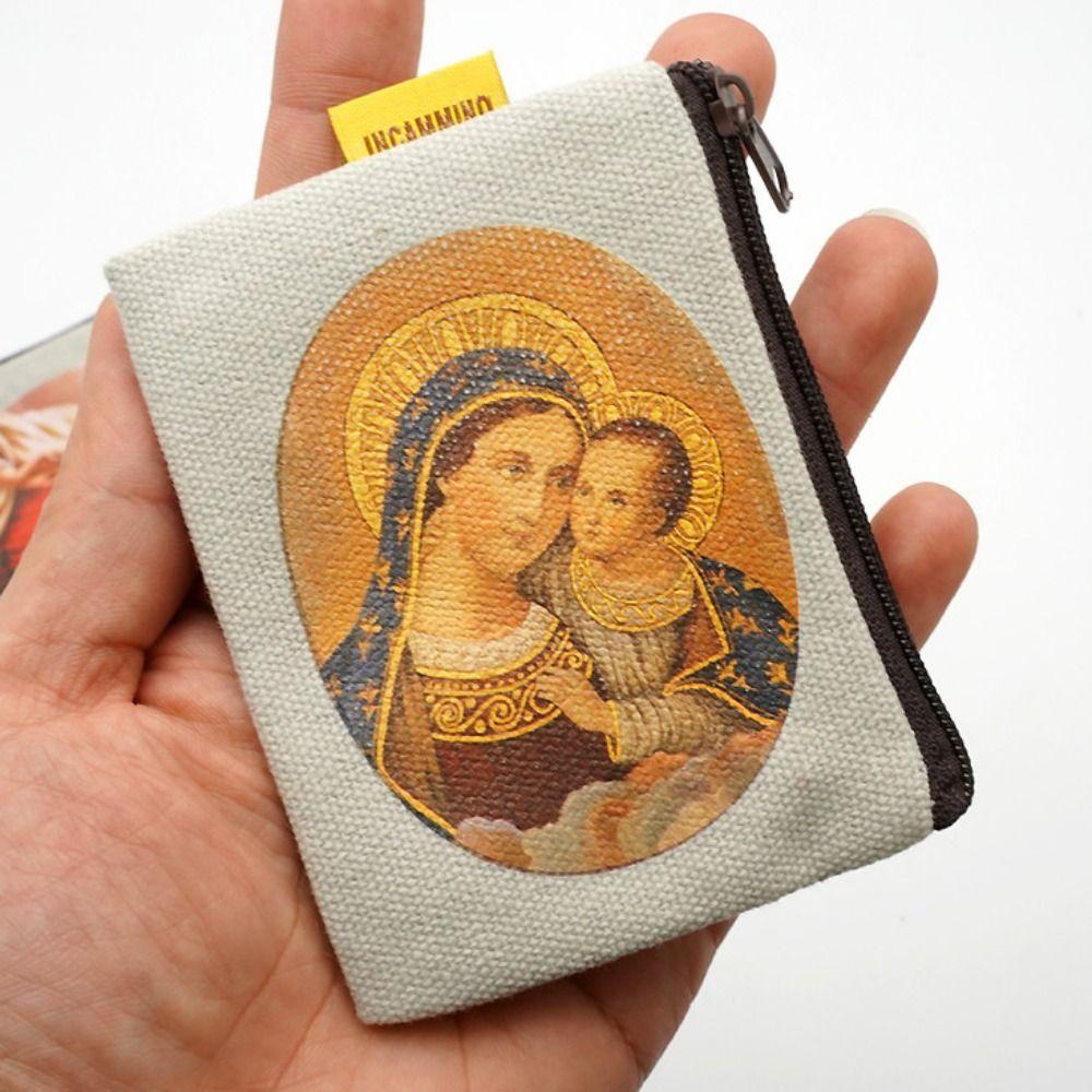 Virgin Mary Bead Storage Bag Zippered Devout Christian Jewelry Organizer Cartoon Design Elegant Rosary Storage Bag Devotees