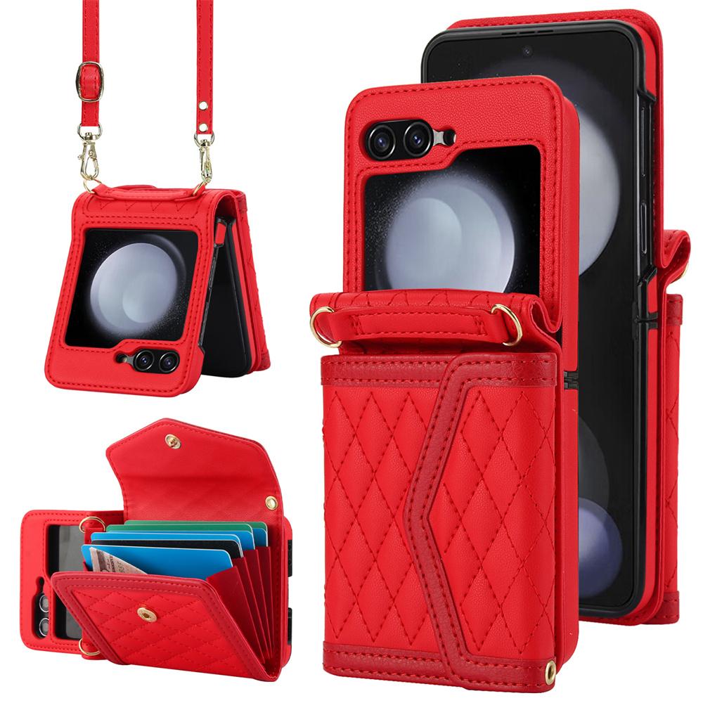 Blocking Card Holder Leather Cover for Samsung Galaxy Z Flip 6 5 4 3 Flip6 Flip5 Flip4 Flip3 5G Crossbody Wallet Phone Case