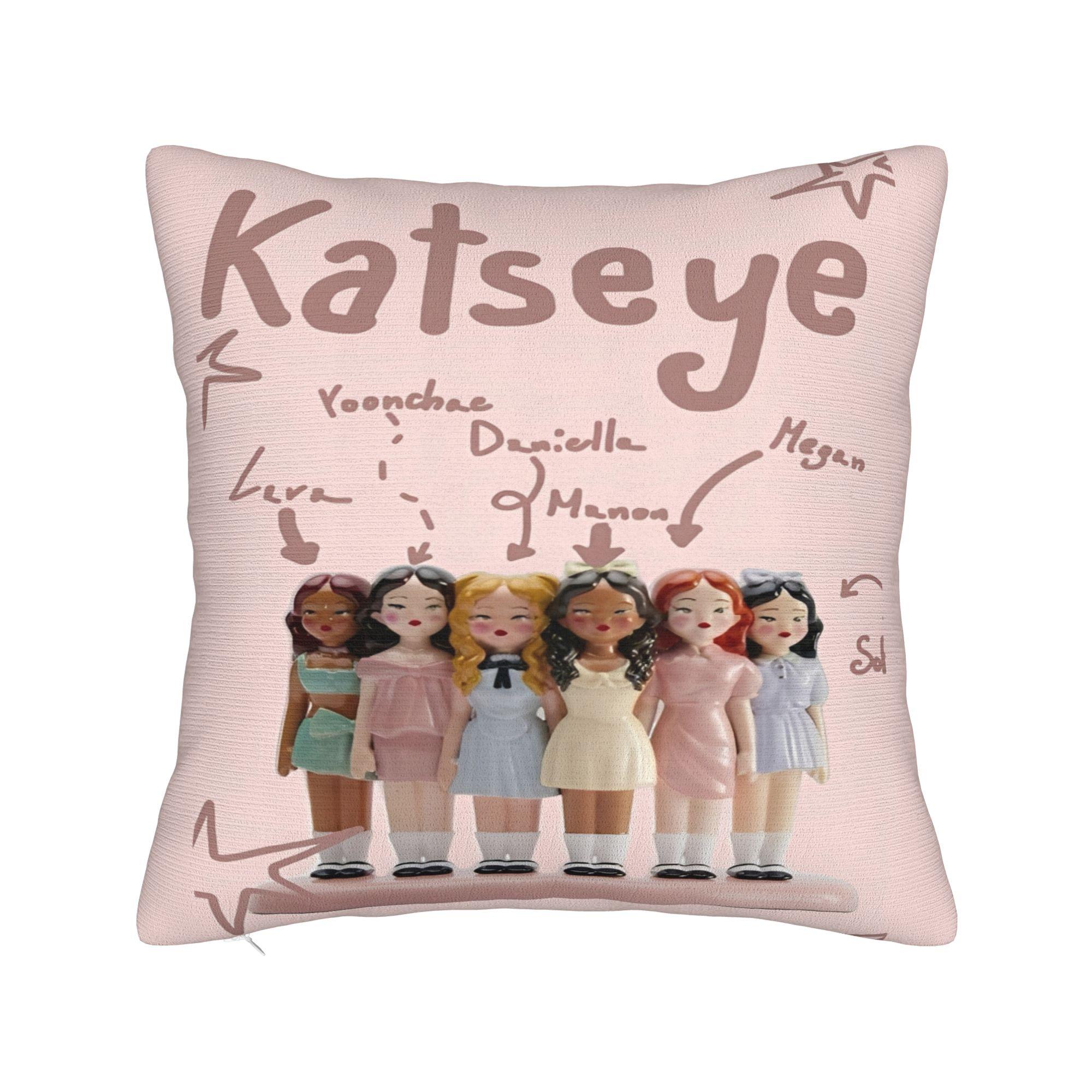 

Katseye Kpop Idol Pillowcase Polyester Cushion Cover Decorations Korean Style Throw Pillow Case Cover Home Zipper 45*45cm 12x12Inch