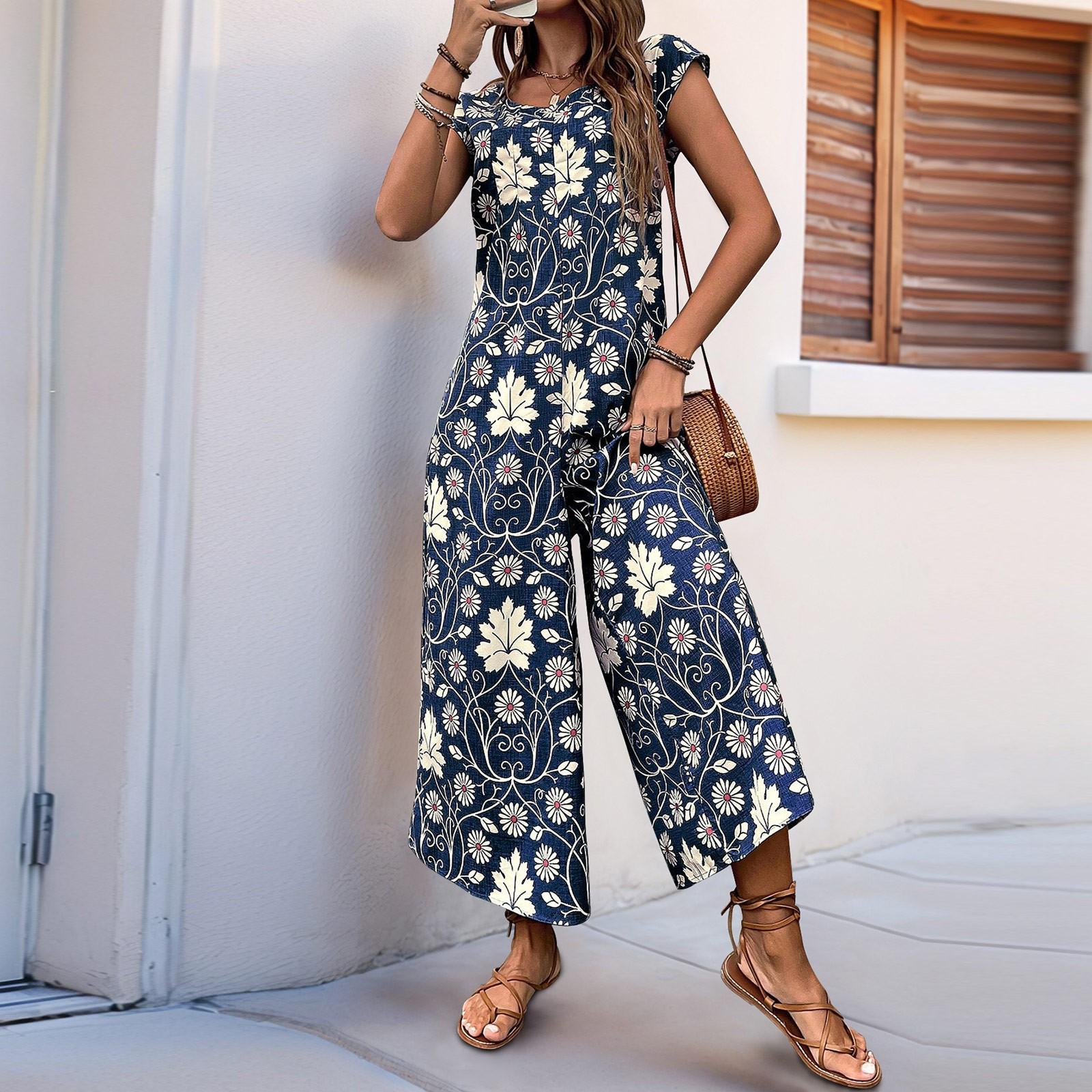 

Женский летний комбинезон, элегантный сексуальный боди без рукавов, повседневные широкие брюки XL тёмно-синий