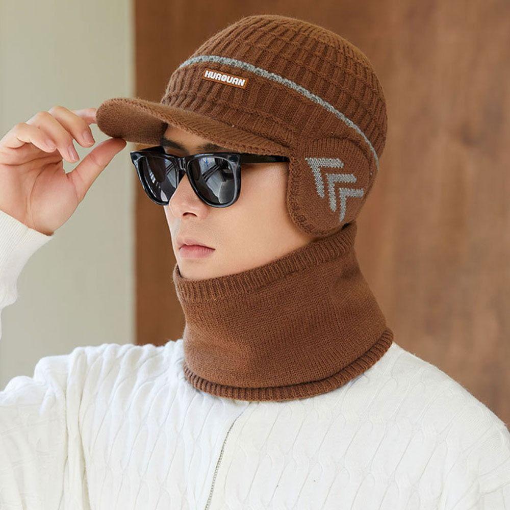Thickened Velvet Men Beanie Hat Soft Beanies Knitted Hat Outdoor Cap and Scarf Set Boys Girls