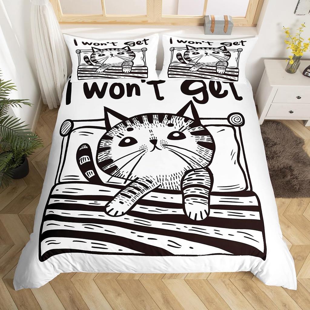 Kawaii Cat Duvet Cover Pink Bowknot Kitten Bedding Set Sweet Pet Animal Comforter Cover Princess Bow Girly Polyester Quilt Cover