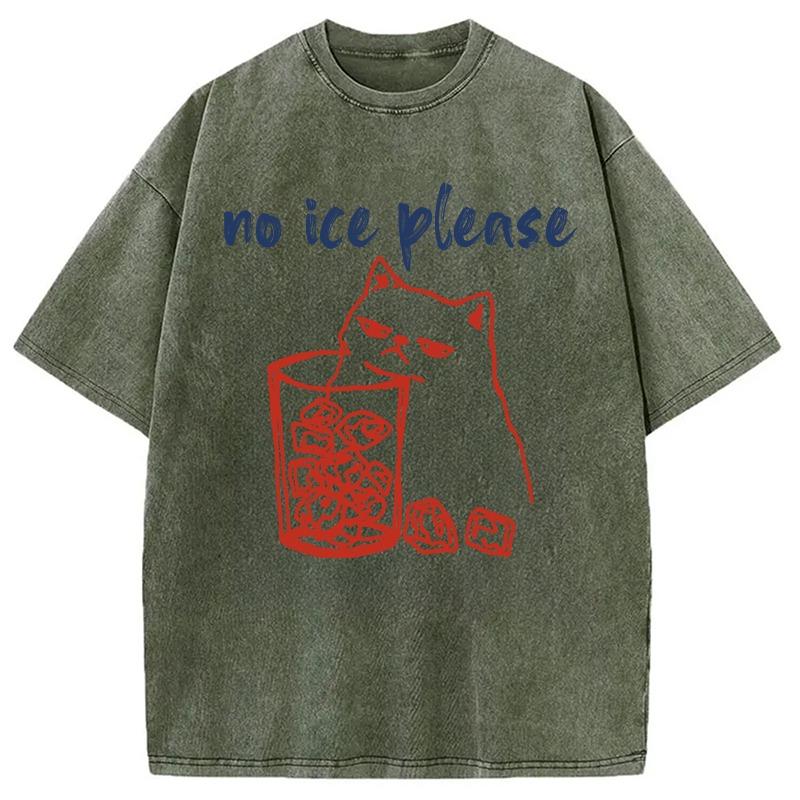 Men's Clothing Fashion Korean No Ice with Cat Printed Washed T-Shirt Female Short Sleeve 100% Cotton Heavyweight Tops