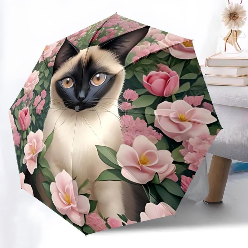 

1pc Cat Flowers Automatic Folding Umbrella - 8-Rib Automatic Open/Close, Large Canopy Birthday Festival Gift yy251217142