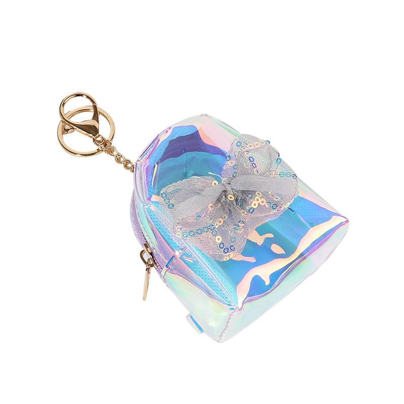 Pvc Transparent Coin Purse With Laser Butterfly Bow Waterproof Keychain For Girls