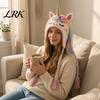 DIY Animal Hood Knitting Set Hat Crochet Kit, Fantasy Cute Halloween Costume Project Unicorn Fox Frog Earflap Crafting Kit for Adults Teens