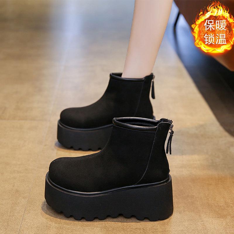 

Fashion snow boots thick-soled winter new velvet zipper thermal cotton boots versatile casual women s short boots 36