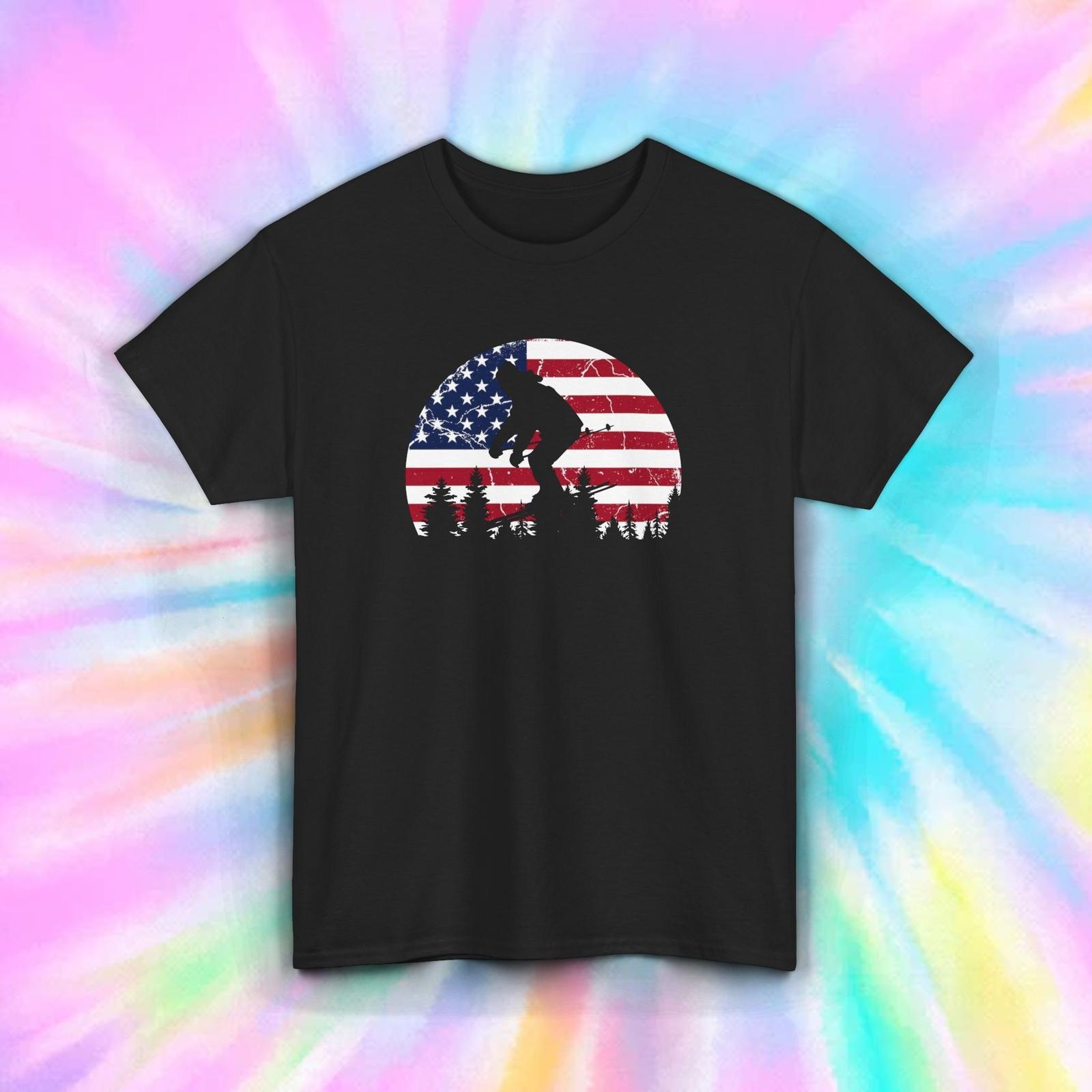 Skiing Distressed American Flag Cotton T Shirt Mens Womens Tees Top S