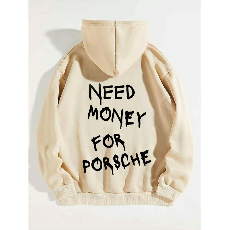 Hot Sale Women's Fleece Sweater Plain Letter Print Kangaroo Pocket Drawstring Print Hoodie