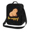 Cute Capybara Loves Bubble Tea Thermal Lunch Bag with Adjustable Shoulder Strap Reusable Thermal Bento Tote for Work Picnic