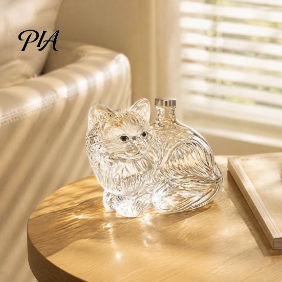 Carafa de Whiskey în Formă de Pisoi, Carafa Drăguță pentru Whiskey, Sticlă Borosilicată Înaltă, Sticlă Artistică în Formă de Animal pentru Accesorii Unice pentru Barul de Acasă Bucătărie