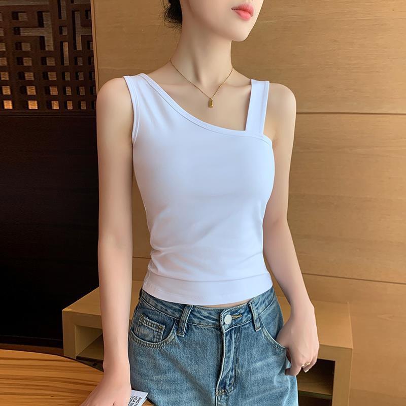 

Women s Black One-Shoulder Camisole Top, Summer Slim-Fit Base Layer, Sleeveless with Beautiful Back Design. XL (Fits 57.5-62.5 kg) білий