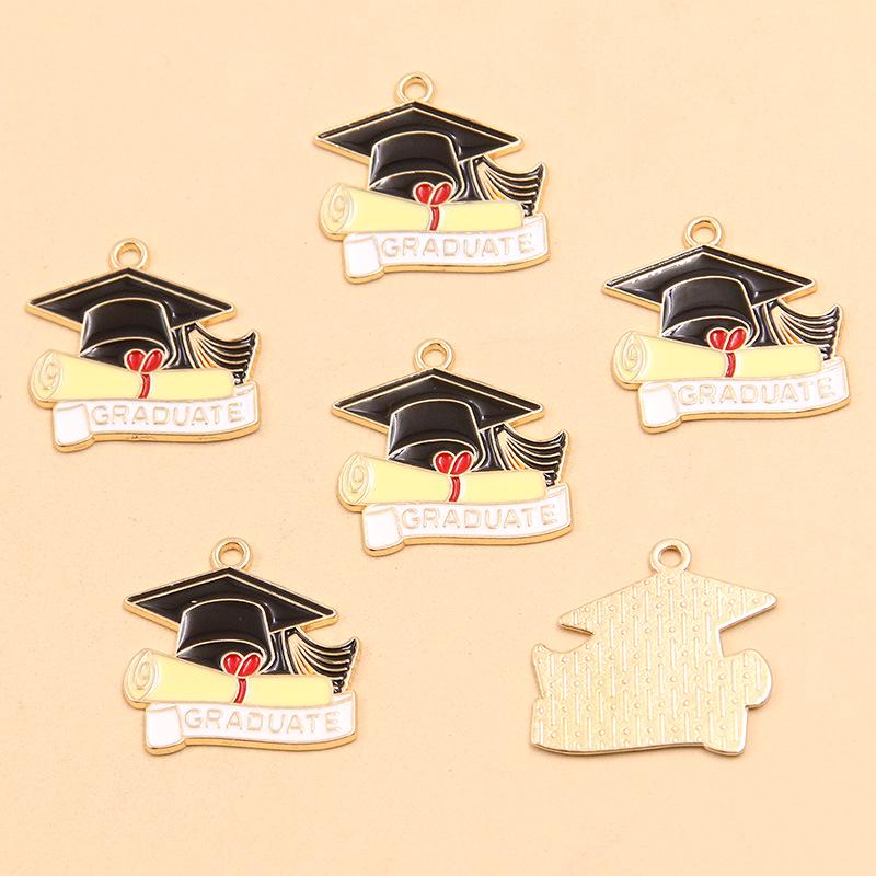 Graduation Season DIY Alloy Enamel Charms: Cap, Flowers, and Book Pendants