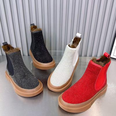 Winter Damenstiefel Warme Pelz Schneestiefel Rutschfeste Plateau Freizeitschuhe Knöchelhohe Übergröße Mode Strass Damen Baumwollschuhe