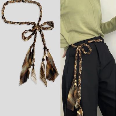 Ladies Belt Plaid Twist Woven Retro Bohemian Street Shot Fashion with Waist Rope
