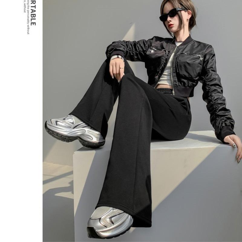 Gray micro-flared pants children's spring and autumn high waist and thin sports and leisure sweatpants drape floor horseshoe pants