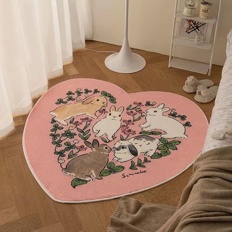 Mori Style Round Rabbit Rug: Cute French Coffee Table, Bedroom, or Study Floor Mat