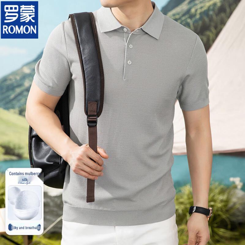 Romon Men s Silk-Lyocell Blend Short-Sleeve Polo T-Shirt 4XL