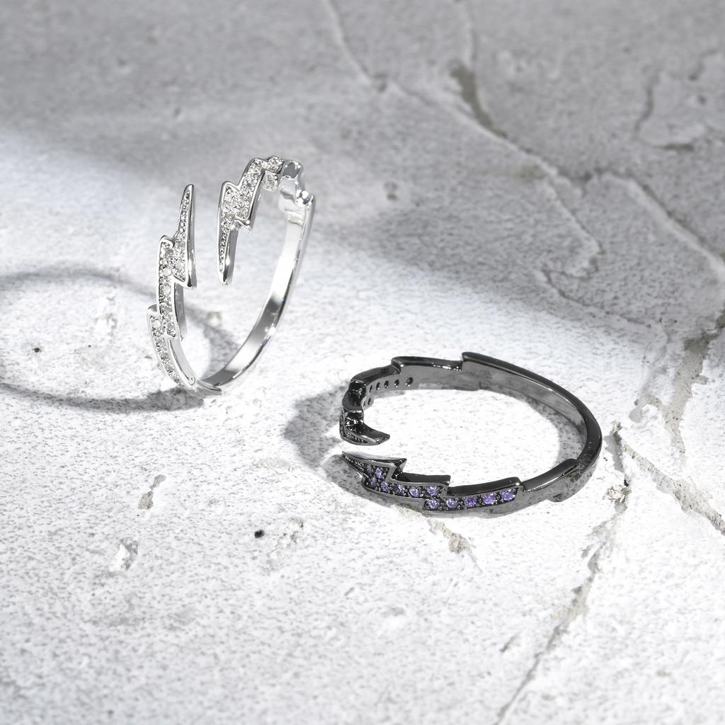 Hip Hop Zircon Lightning Open Rings for Men,Punk Metal Creative Adjustable Ring,Trendy Jewelry Gifts
