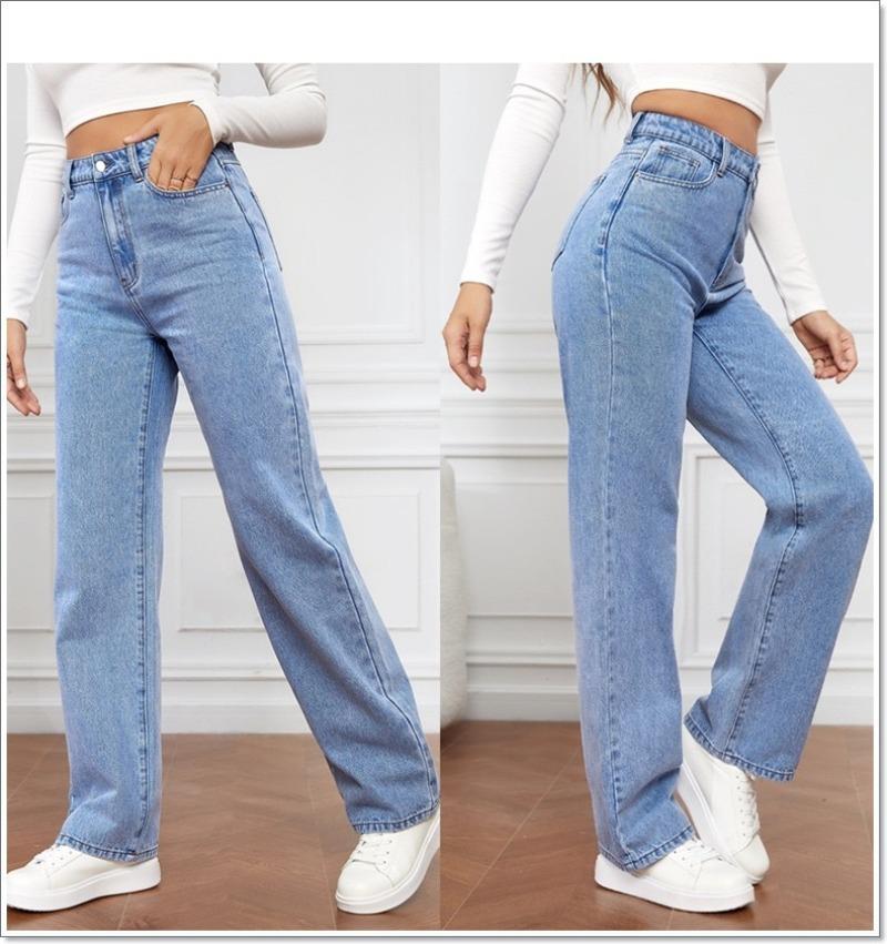 Plus Size 5XL Women's Spring Summer Seasons High-waisted Slim Straight Jeans Trousers