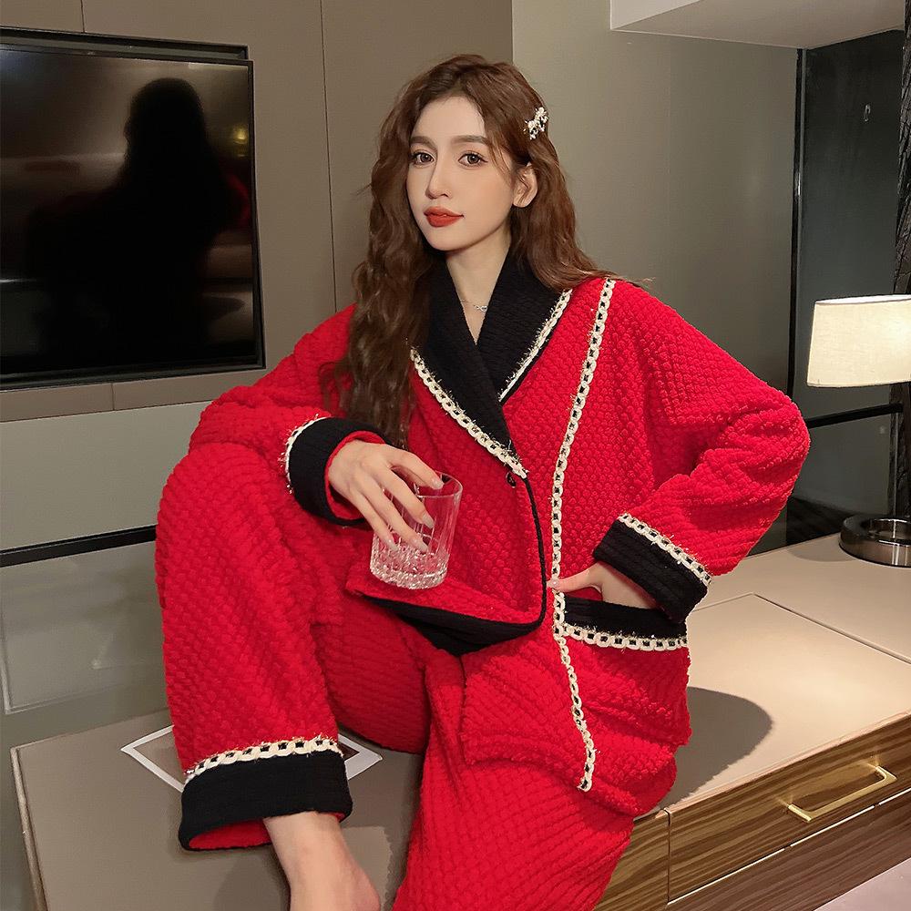 Pajamas For Women Winter New Style Thickened Warm Cardigan Household Suit style casual sleepwear