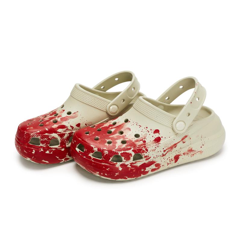 Crocs Crush Clog 811 Manufacturing Truth Scene Special Shoe Box Ink Splashing Poop Feeling Hole Shoes Unisex Bone White Red