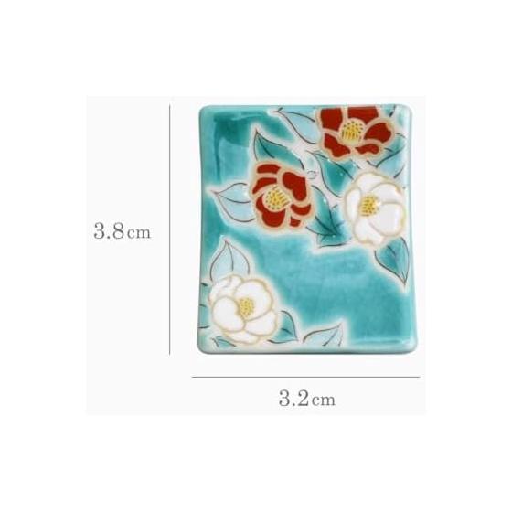 Japanese Kutani Ware Ceramic Chopstick Rests with Tsubaki (Camellia) Design, Elegant Tableware, Gift for Special Occasions, Includes Pouch