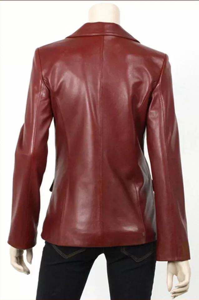 Blazer din piele maro pentru femei, piele naturală de miel, lucrat manual, formal, elegant