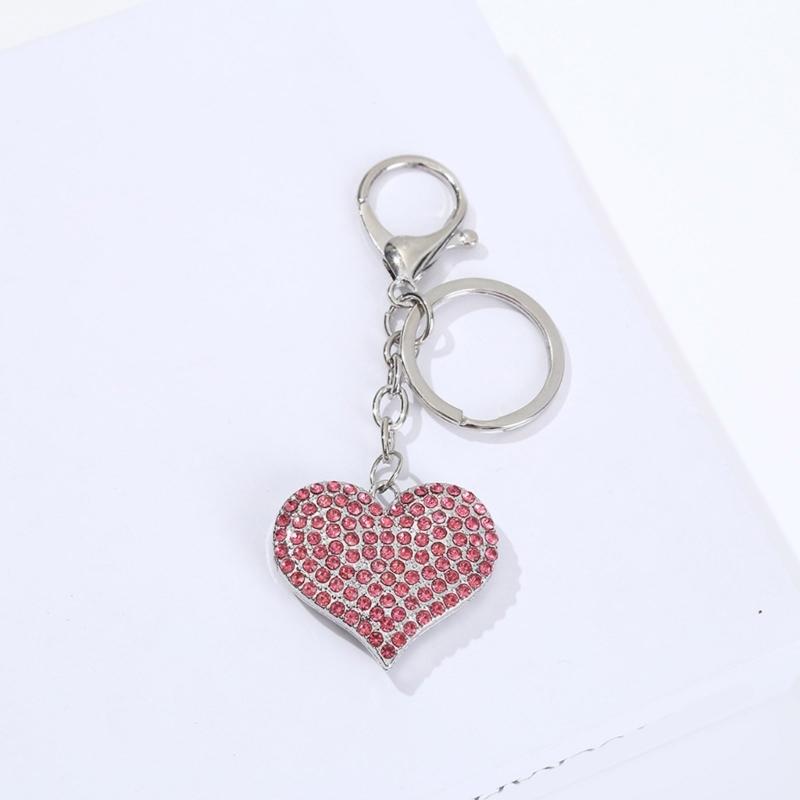 Sparkling Heart Keychain With Rhinestones Accent Zinc Alloy Design Bag Hanging Decoration For Women Gift Giving