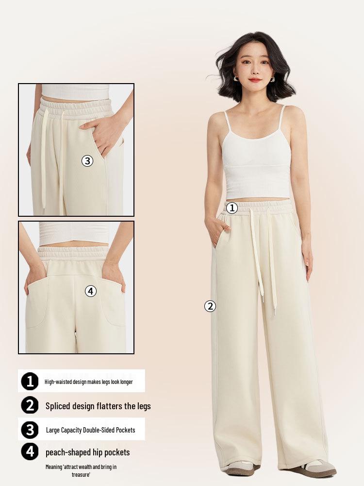 Women's Fleece-Lined Wide-Leg Sweatpants - Autumn/Winter Straight-Leg Casual Sportswear